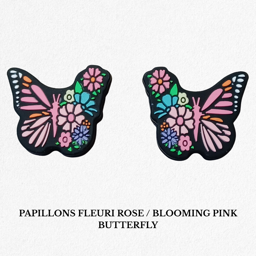 Embout d'Aiguilles - PAPILLON FLEURI ROSE