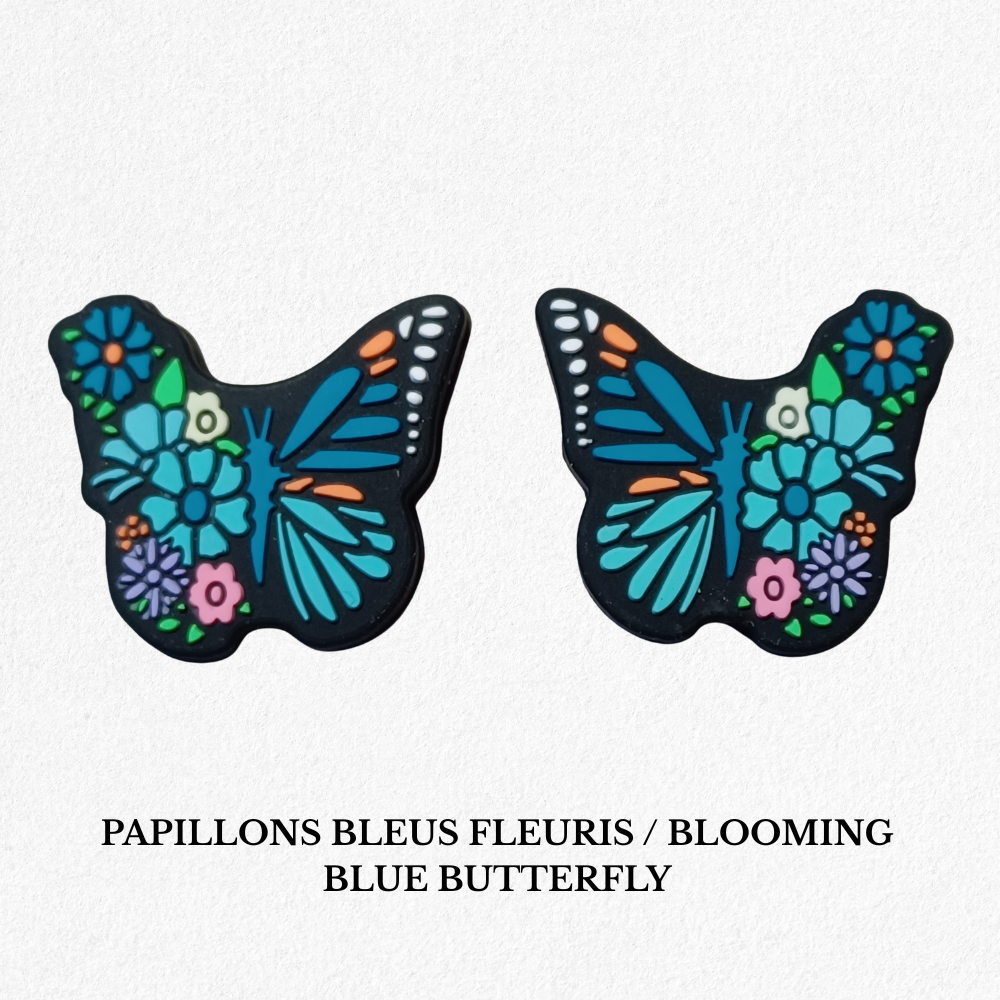 Embout d'Aiguilles - PAPILLON BLEU FLEURI