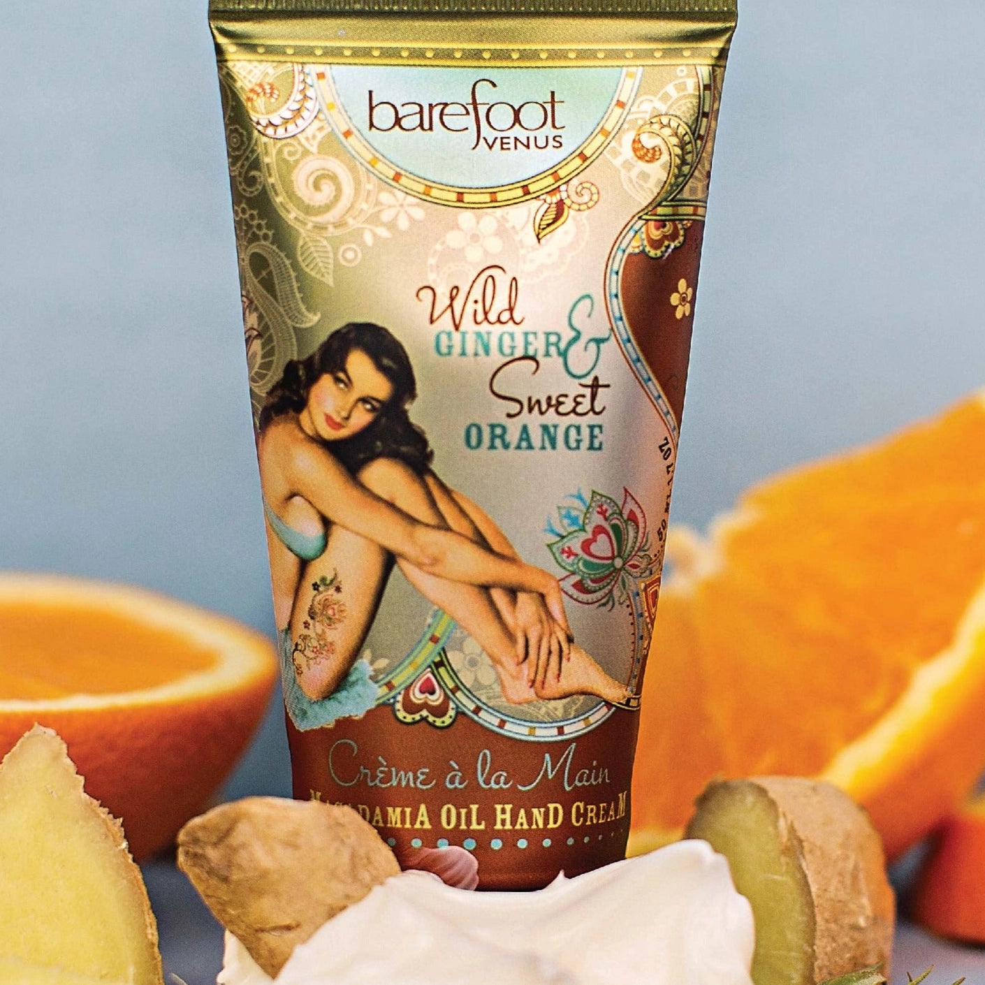 Crème pour les mains avec huile de Macadamia ~ Gingembre et Orange Douce ~ Barefoot Venus