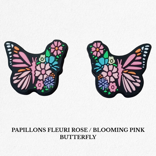 Embout d'Aiguilles - PAPILLON FLEURI ROSE